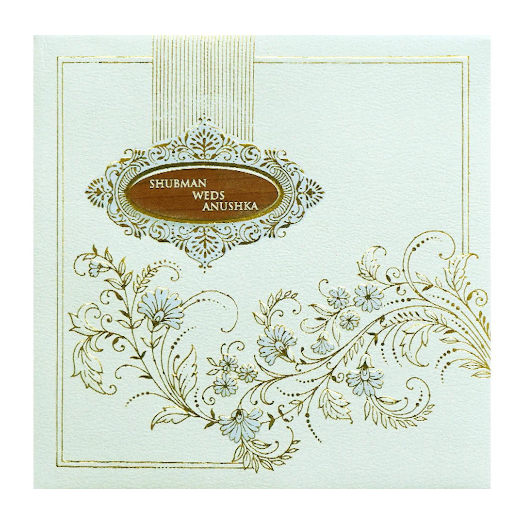 White Gold Embossed Padded Floral Wedding Invitation Card-KRB09580 - Image 3