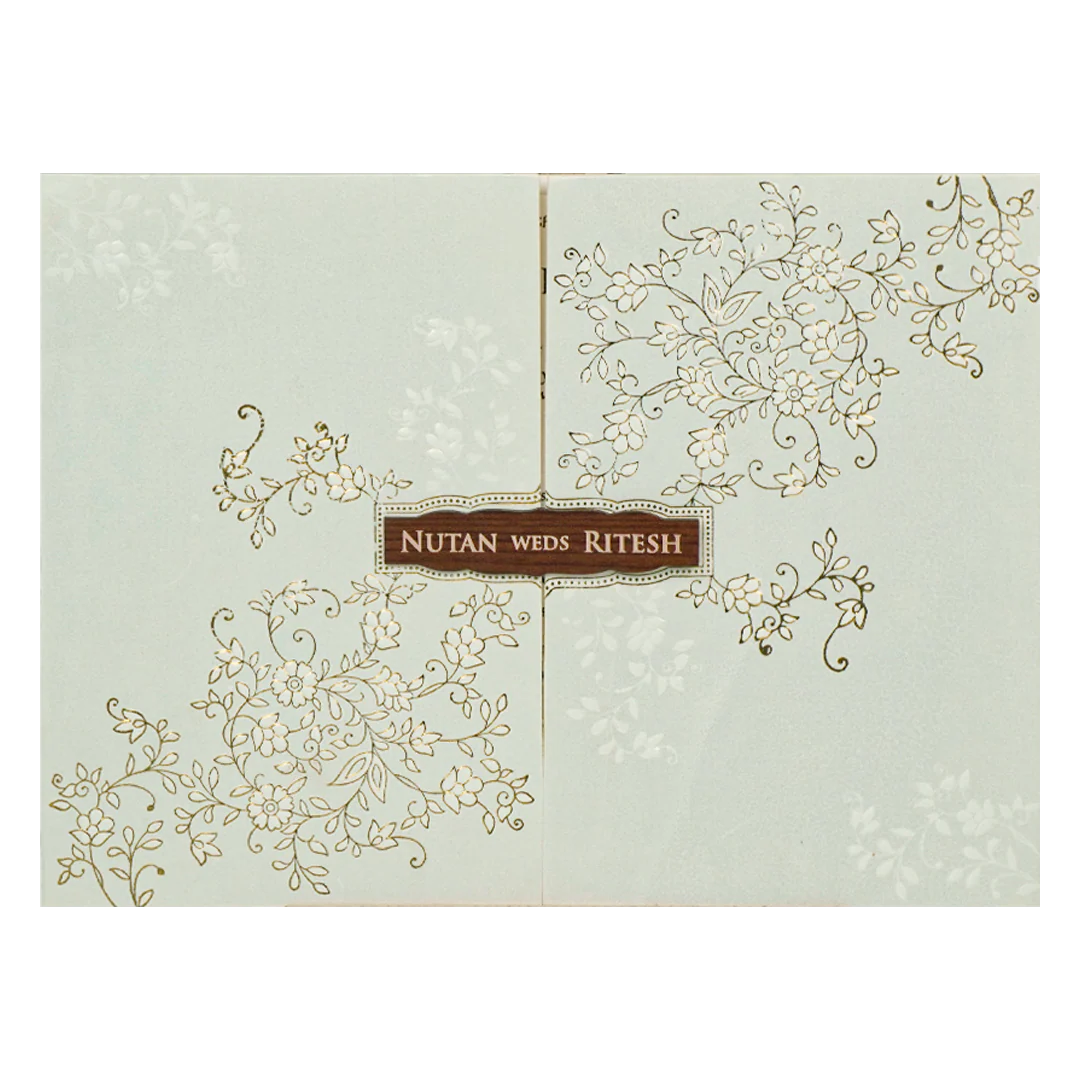 White Gold Floral Door Style Wedding Card - KRE25880 - Image 3