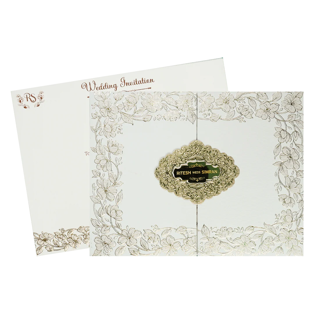 White Gold Floral Padded Wedding Card-KSI64520 - Image 2