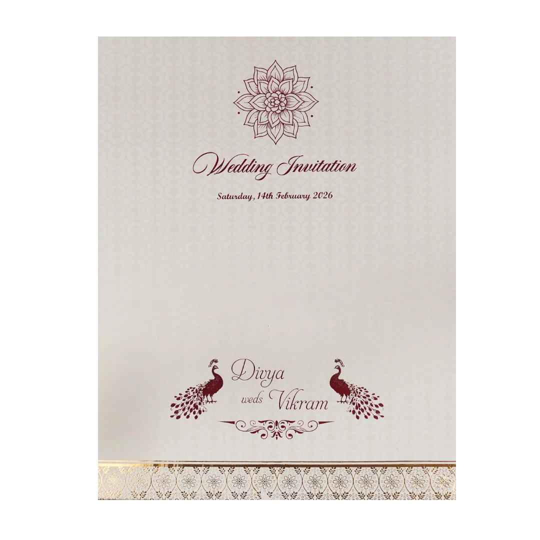 White Gold Floral Padded Wedding Card-KNMS9307 - Image 4