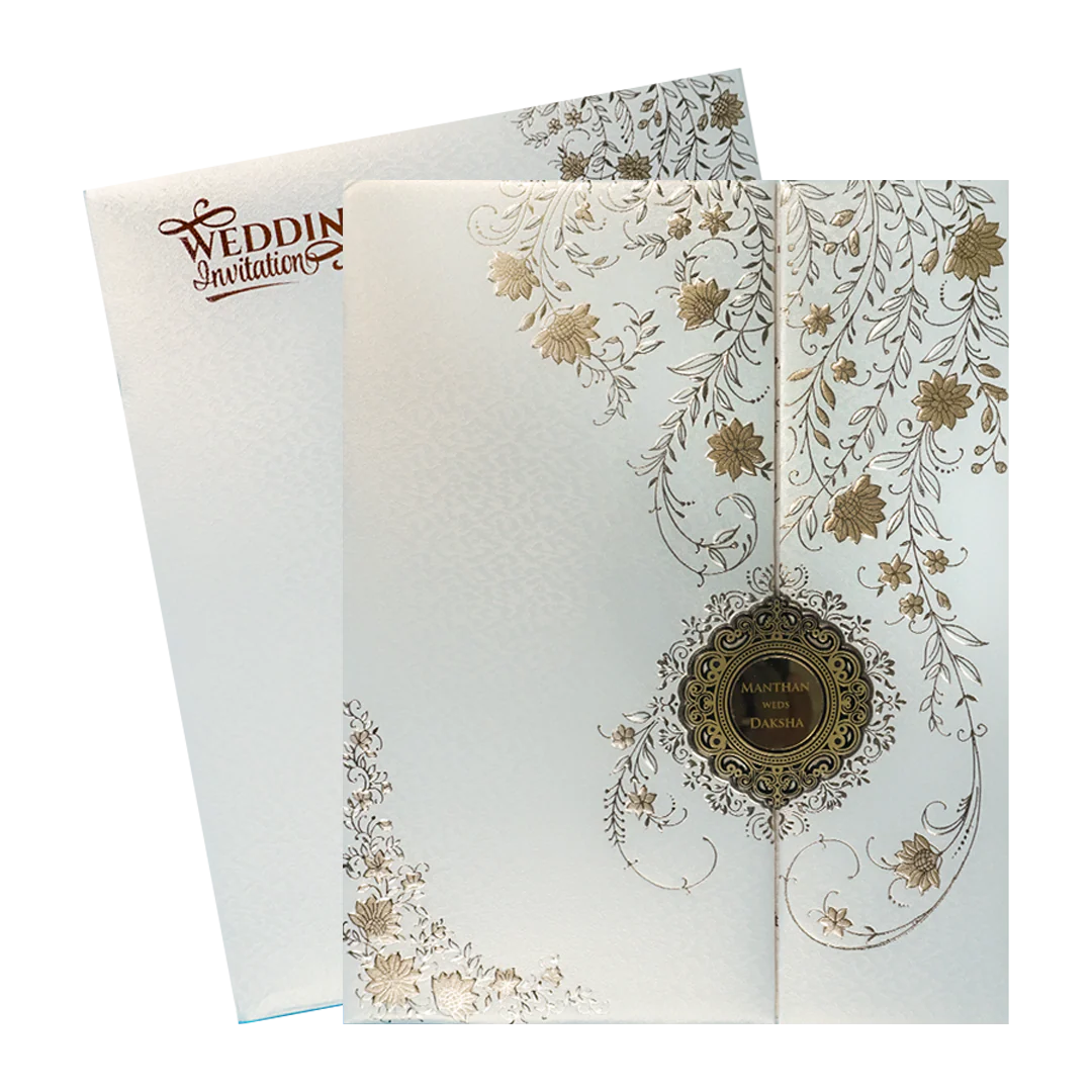 White Gold Floral Padded Wedding Card-KSSC2072 - Image 2