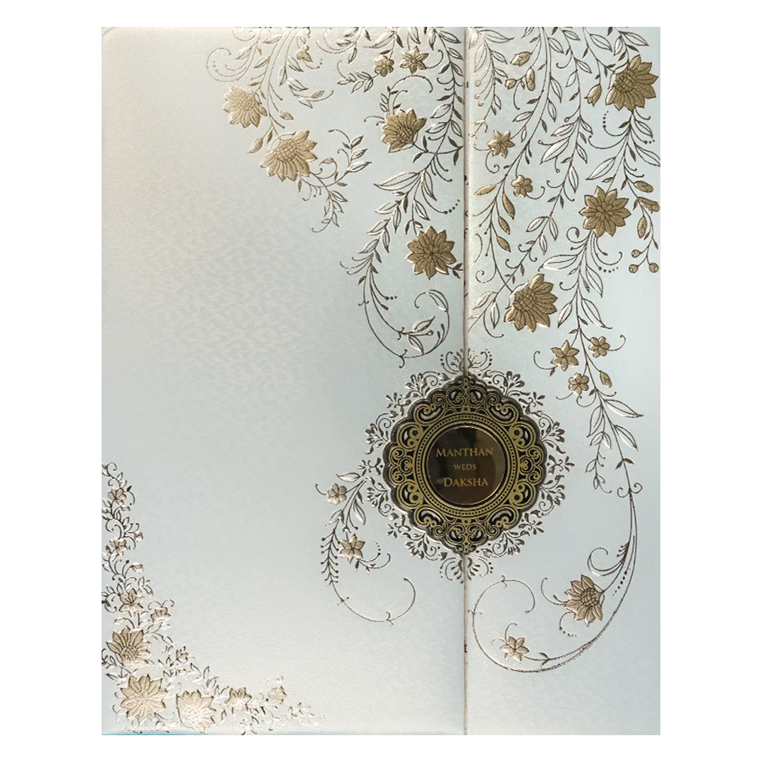 White Gold Floral Padded Wedding Card-KSSC2072 - Image 3