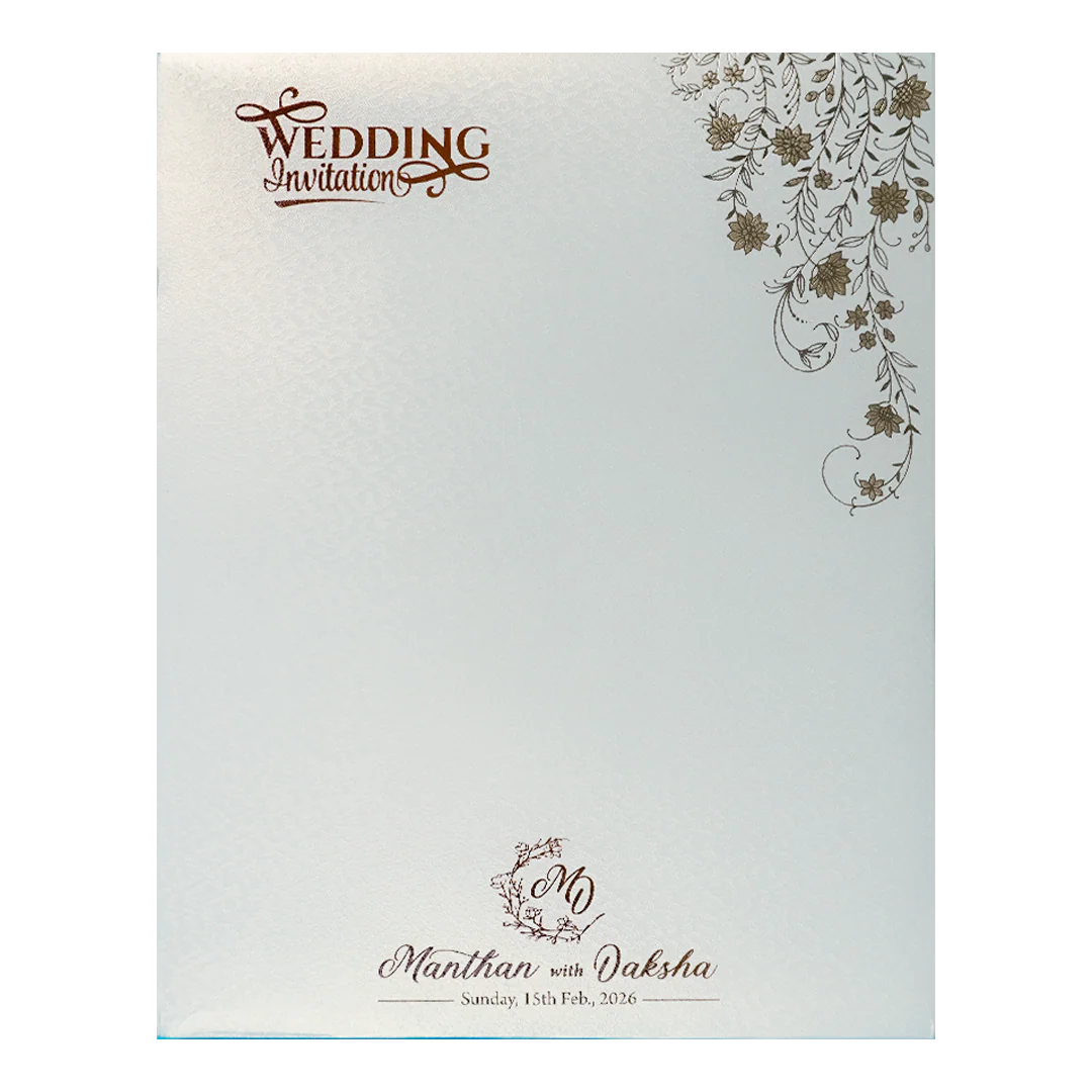 White Gold Floral Padded Wedding Card-KSSC2072 - Image 4