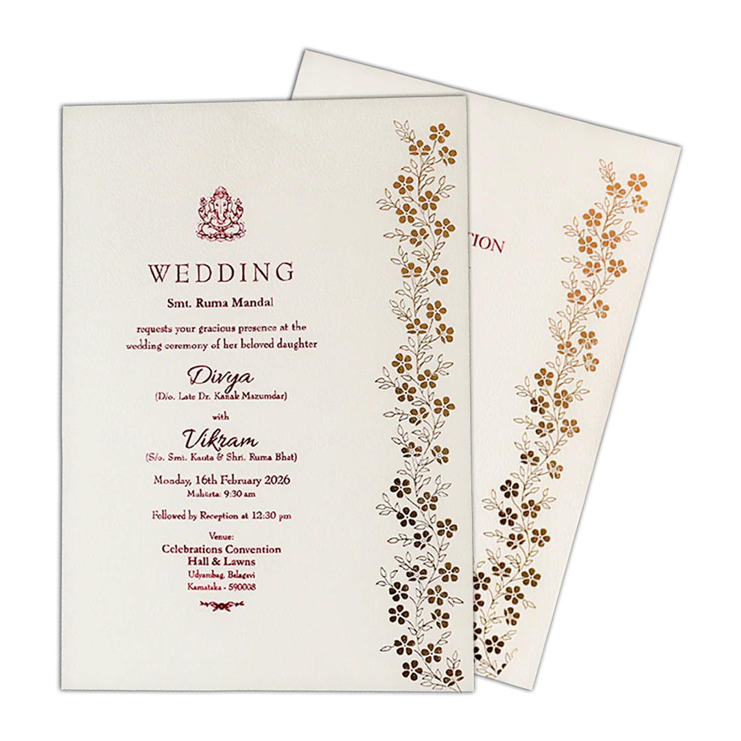 White Gold Floral Wedding Card-KNPD1504
