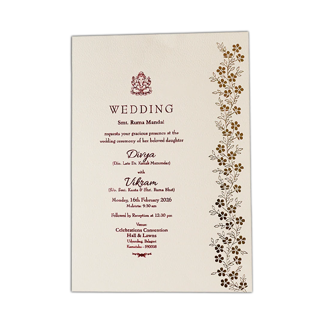 White Gold Floral Wedding Card-KNPD1504 - Image 3