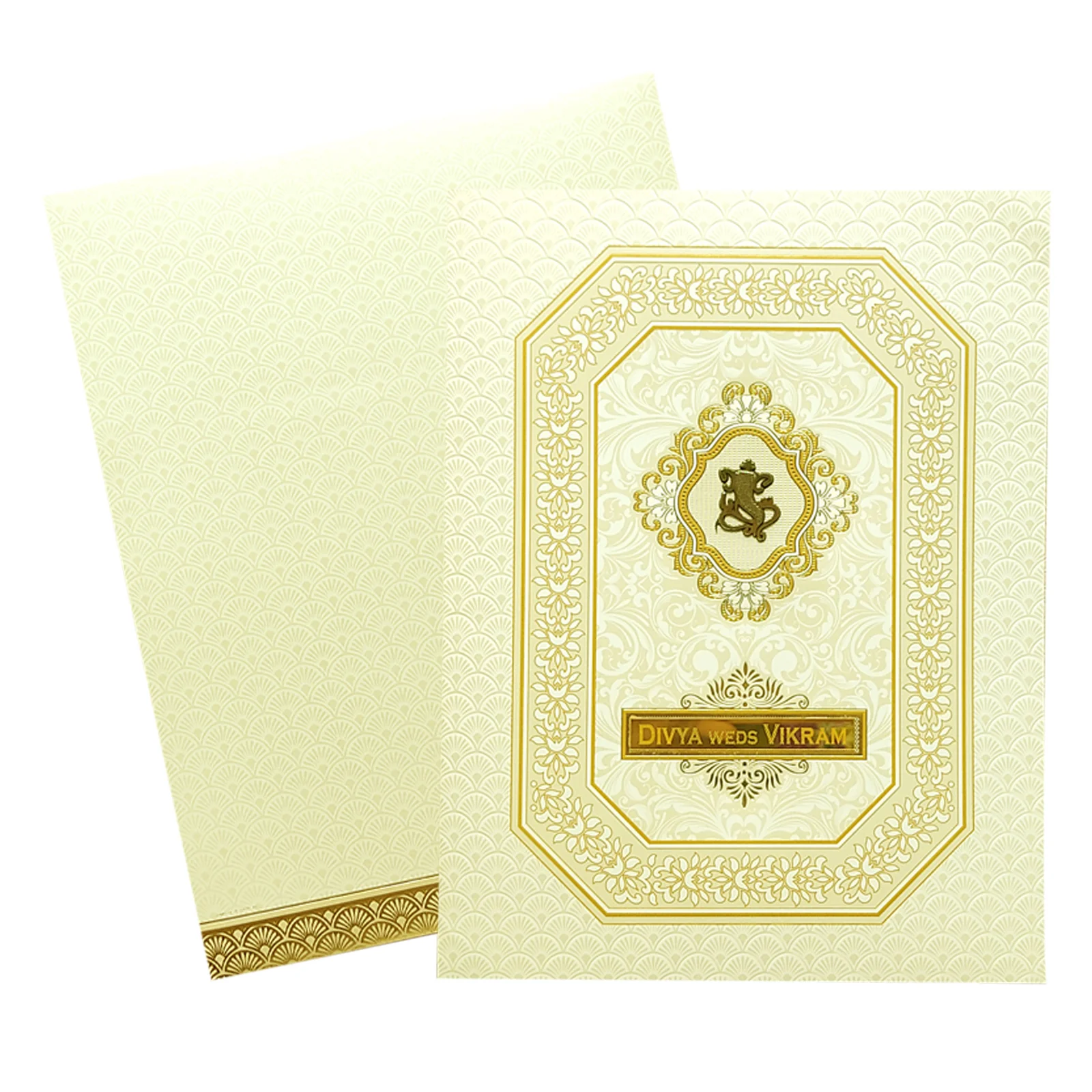White Gold Floral Wedding Card-KNJS2071 - Image 2