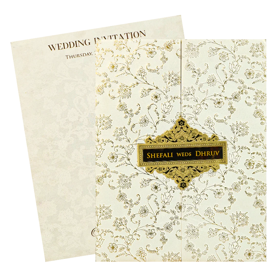 White Gold Foil Floral Padded Wedding card-KRE28240 - Image 2