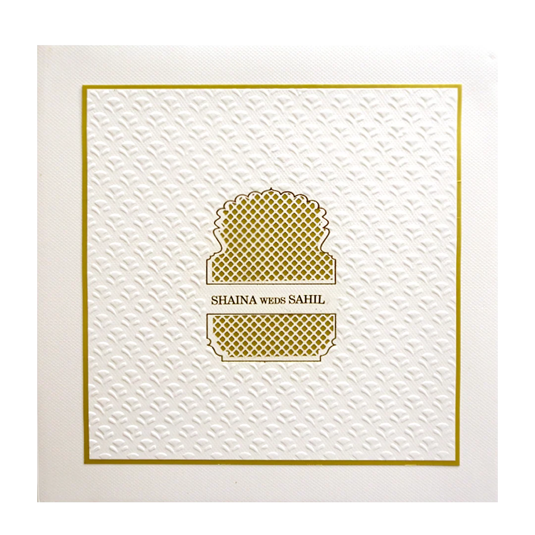 White Gold Geometric Padded Wedding Card - KMMEX8270 - Image 3