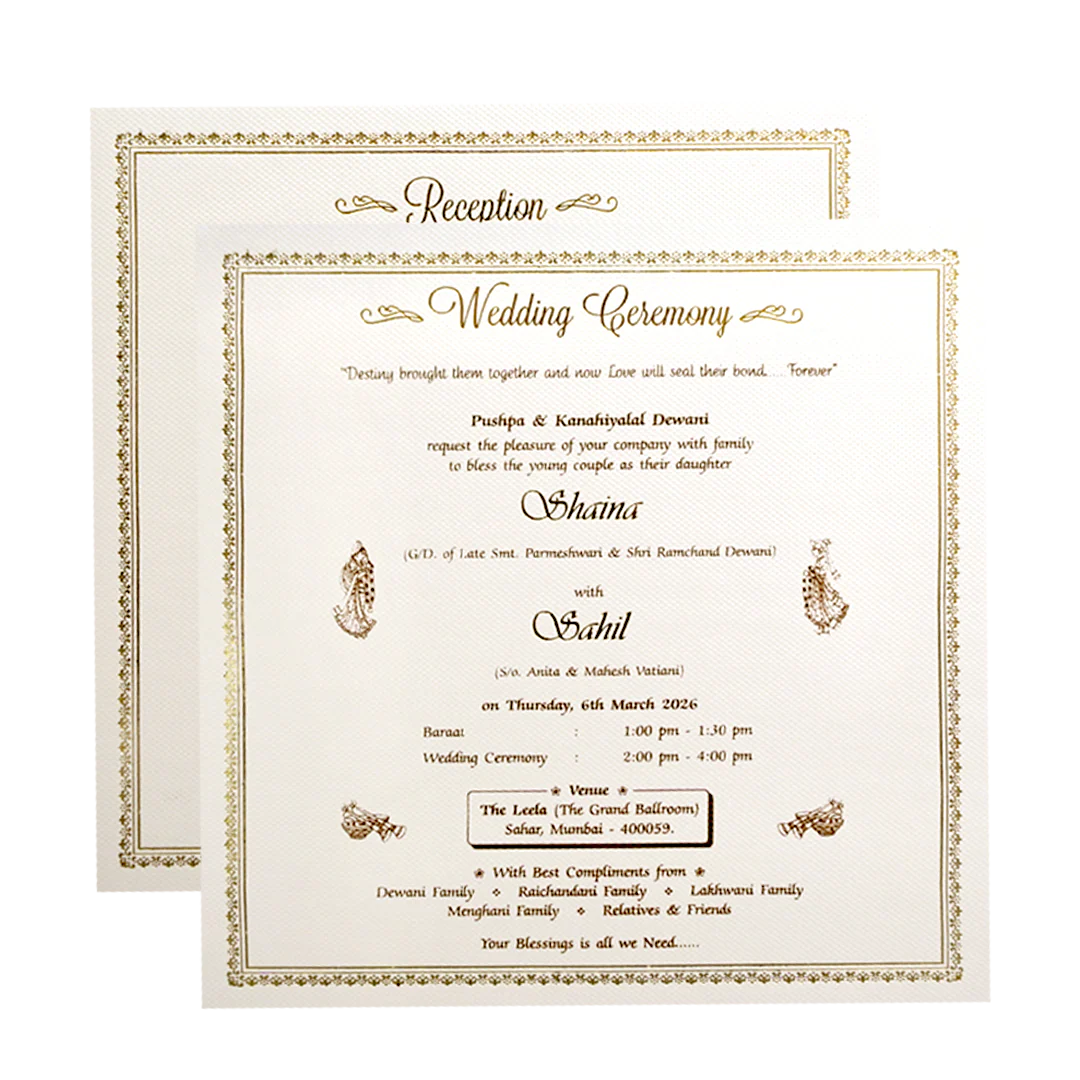 White Gold Geometric Padded Wedding Card - KMMEX8270 - Image 5