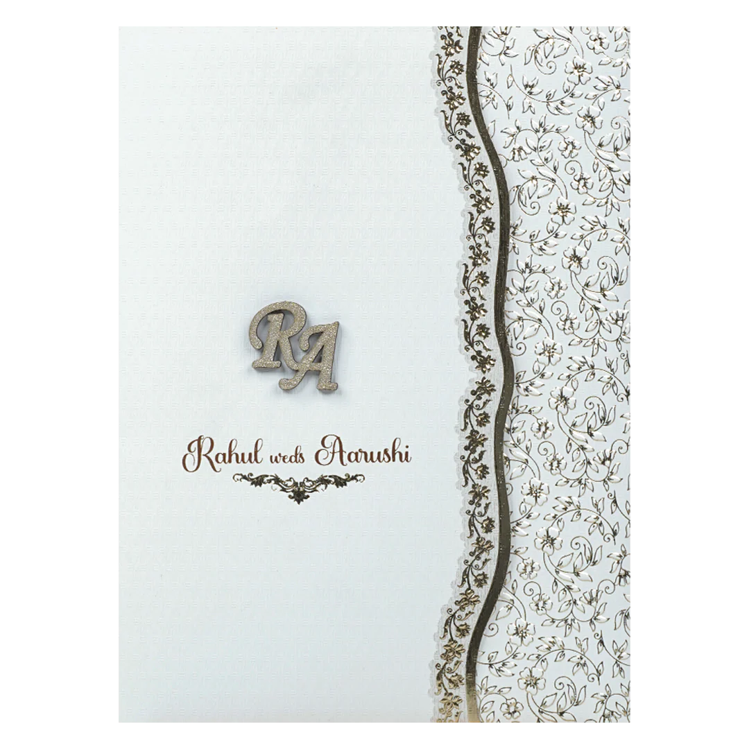 White Gold Lace Wedding Card-KSI64980 - Image 3