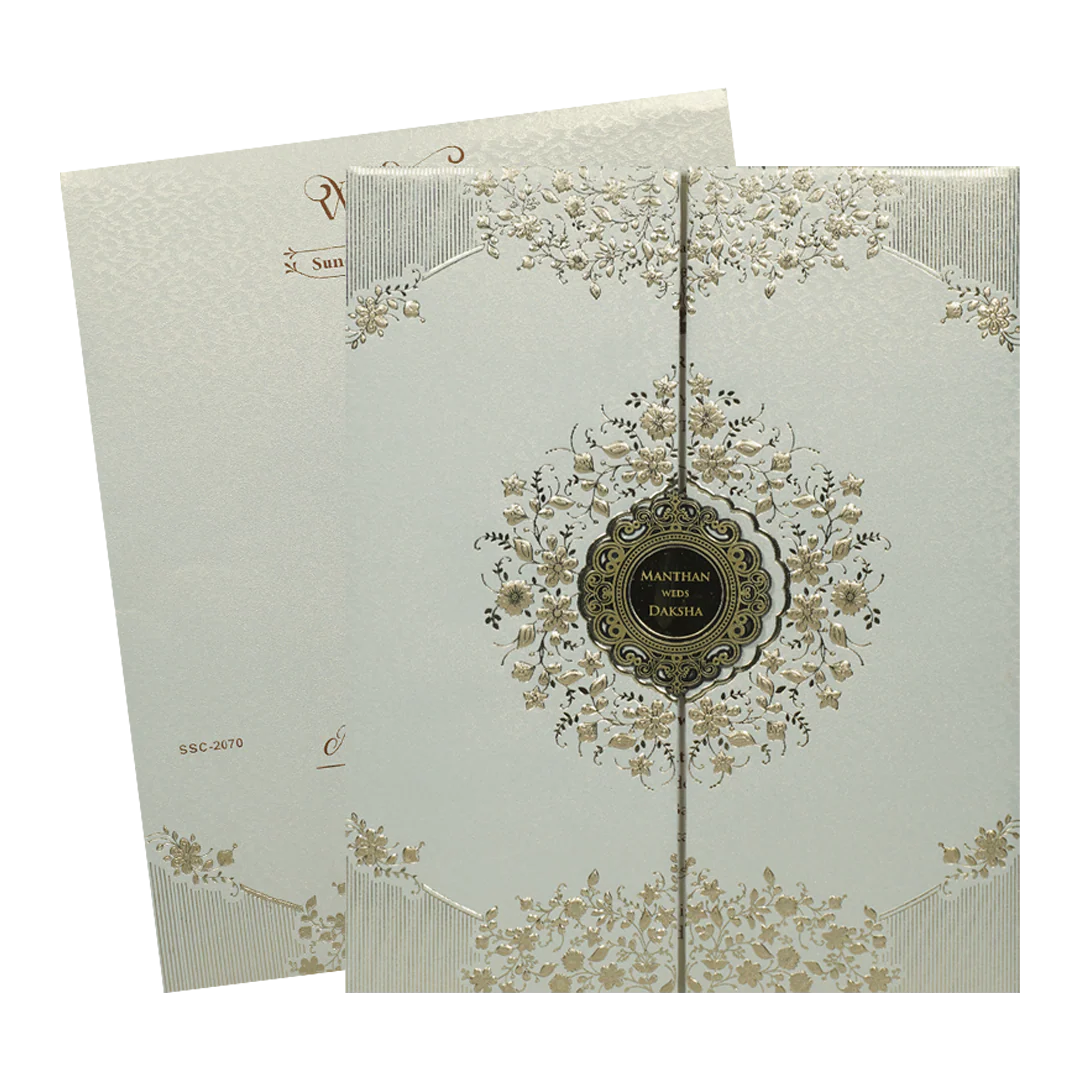 White Gold Square Floral Padded Wedding Card-KSSC2070 - Image 2