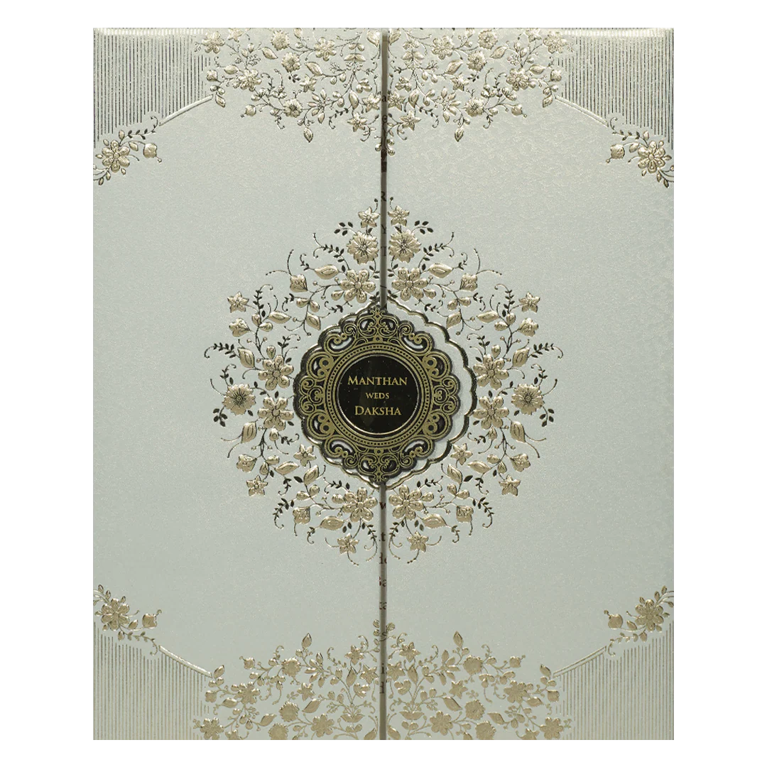 White Gold Square Floral Padded Wedding Card-KSSC2070 - Image 3