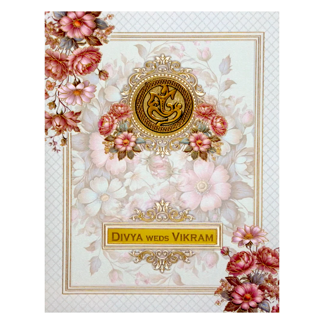 White Gray Floral Design Marriage card-KNKC4076 - Image 3