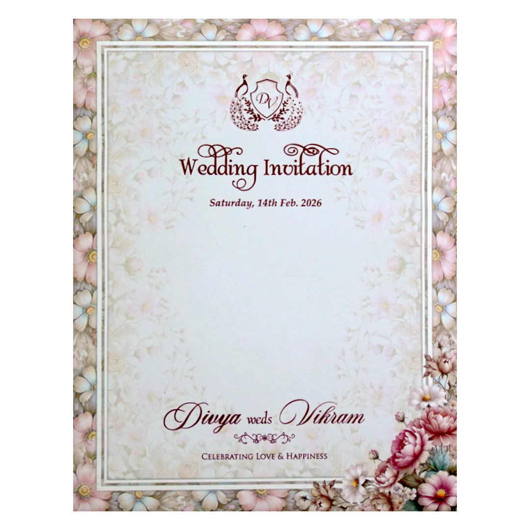 White Gray Floral Design Marriage card-KNKC4076 - Image 4