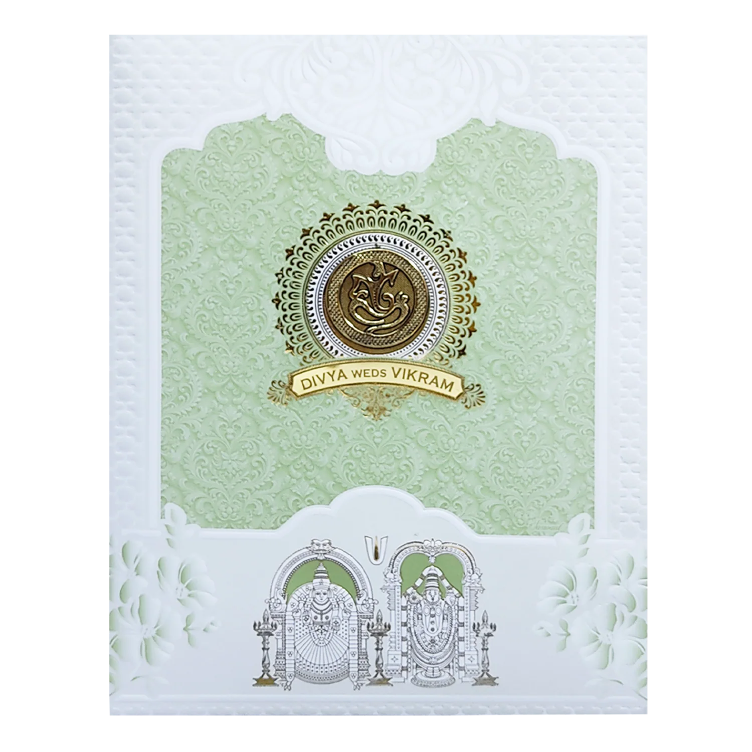White Green Balaji Padmavathi Wedding Card-KNJS2088G - Image 3