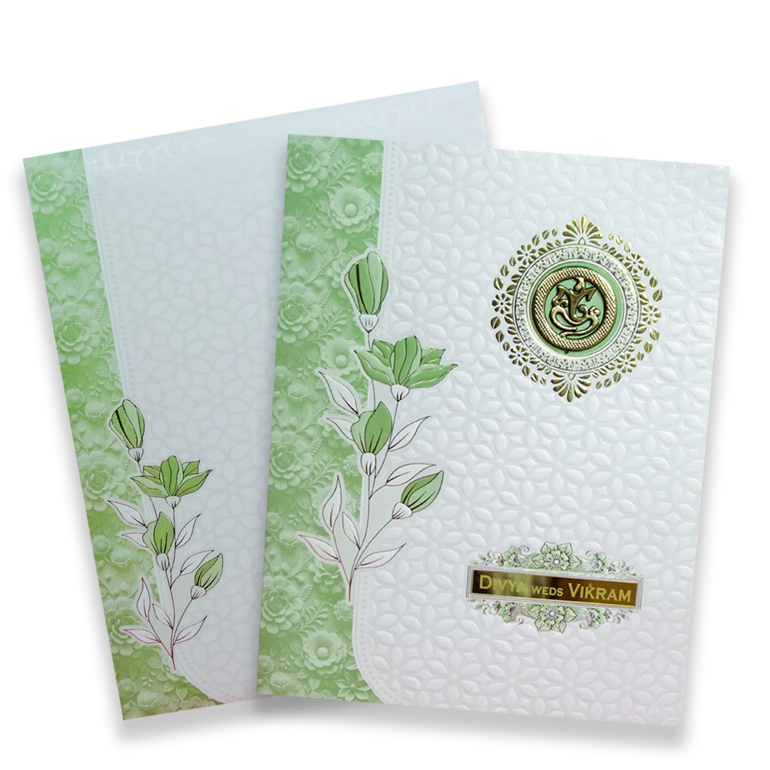 White Green Floral Wedding Card - KNJS2086G - Image 2