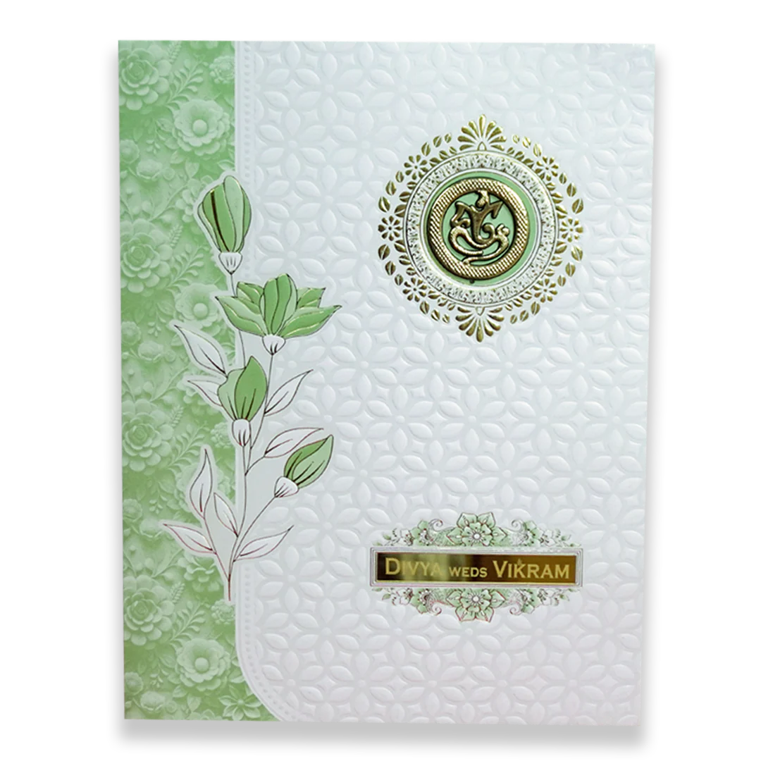 White Green Floral Wedding Card - KNJS2086G - Image 3