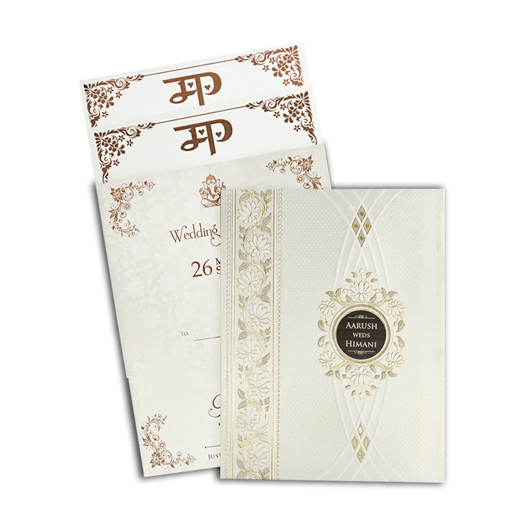 White Floral Padded Wedding Card-KSH73600