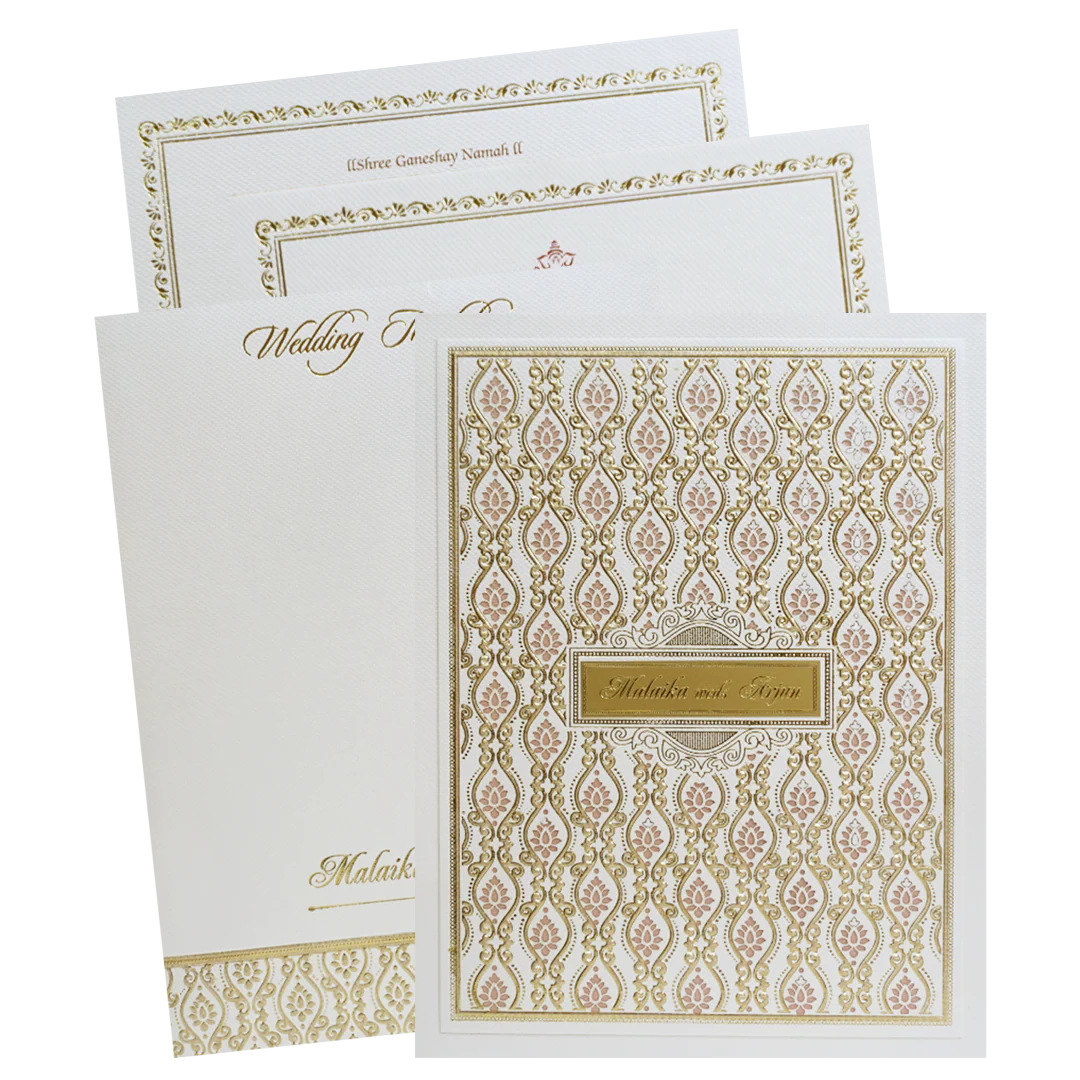 White Laser Cut Floral Modern Padded Wedding Card-KMMEX8250