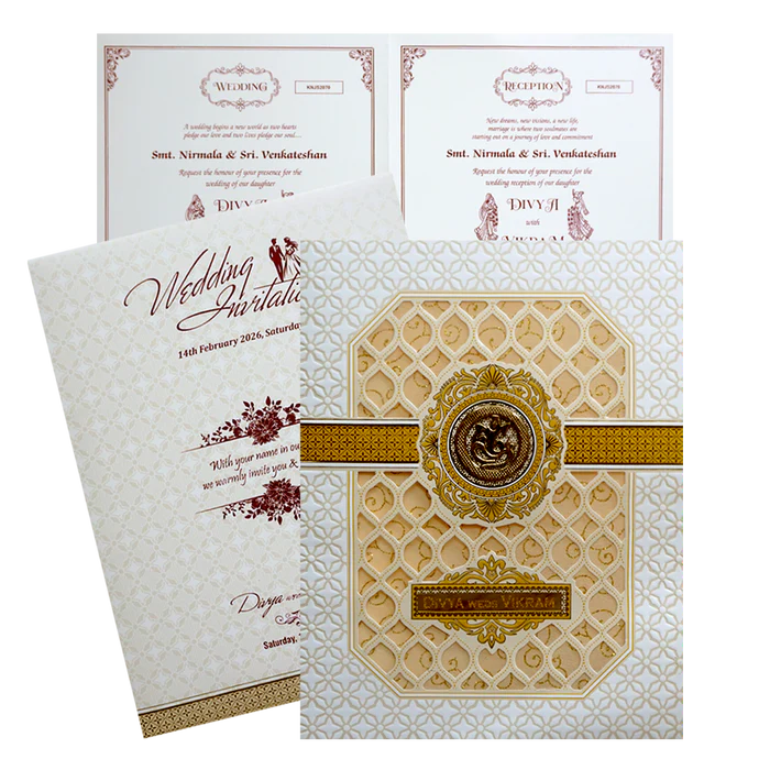 White Laser Cut Ganesha Invitation Card-KNJS2070