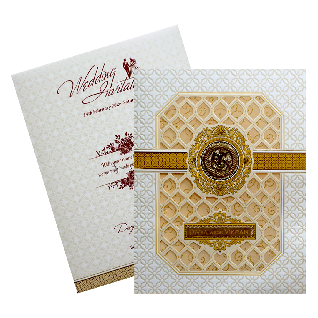 White Laser Cut Ganesha Invitation Card-KNJS2070 - Image 2