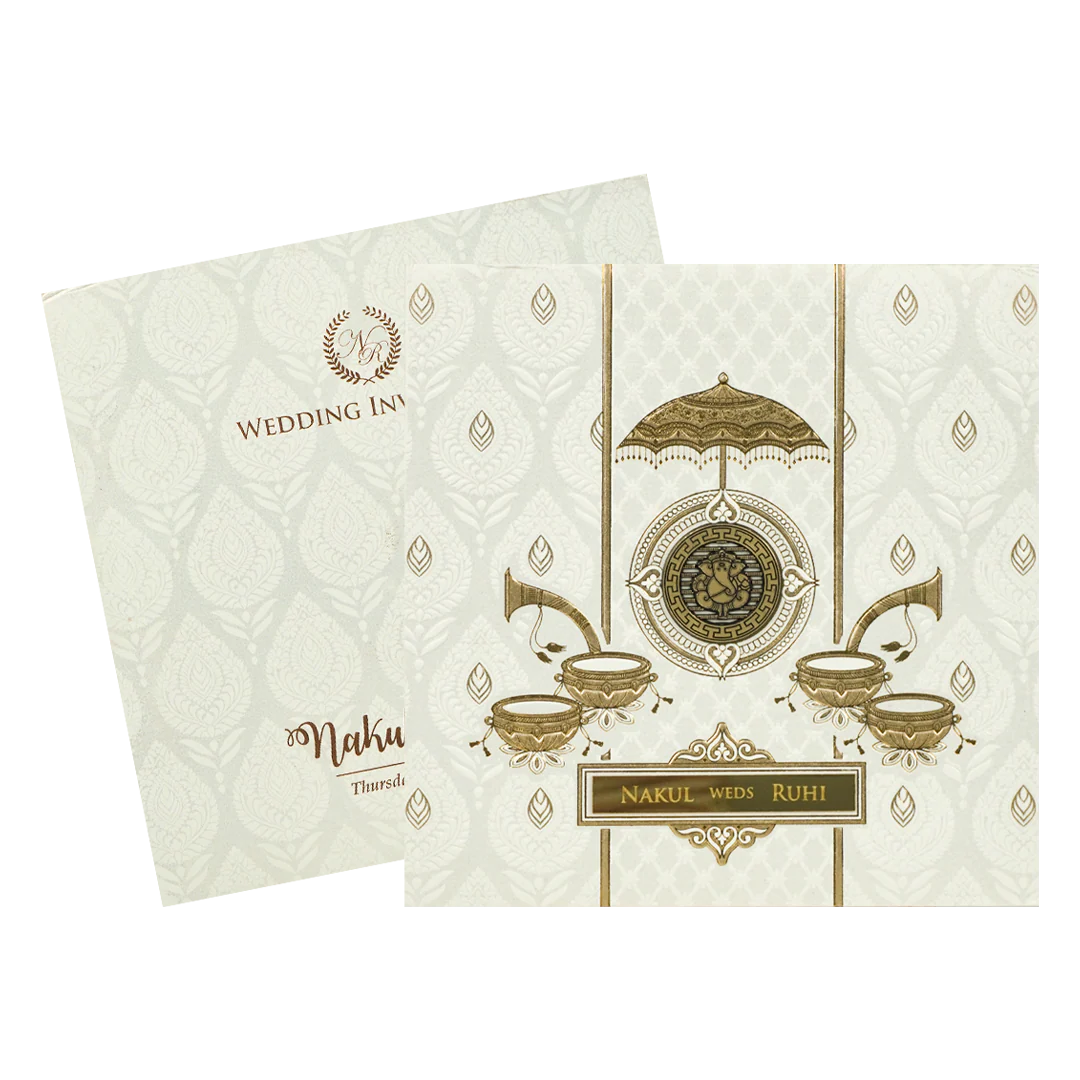 White Musical Ganesha Padded Wedding Card-KRE28270 - Image 2