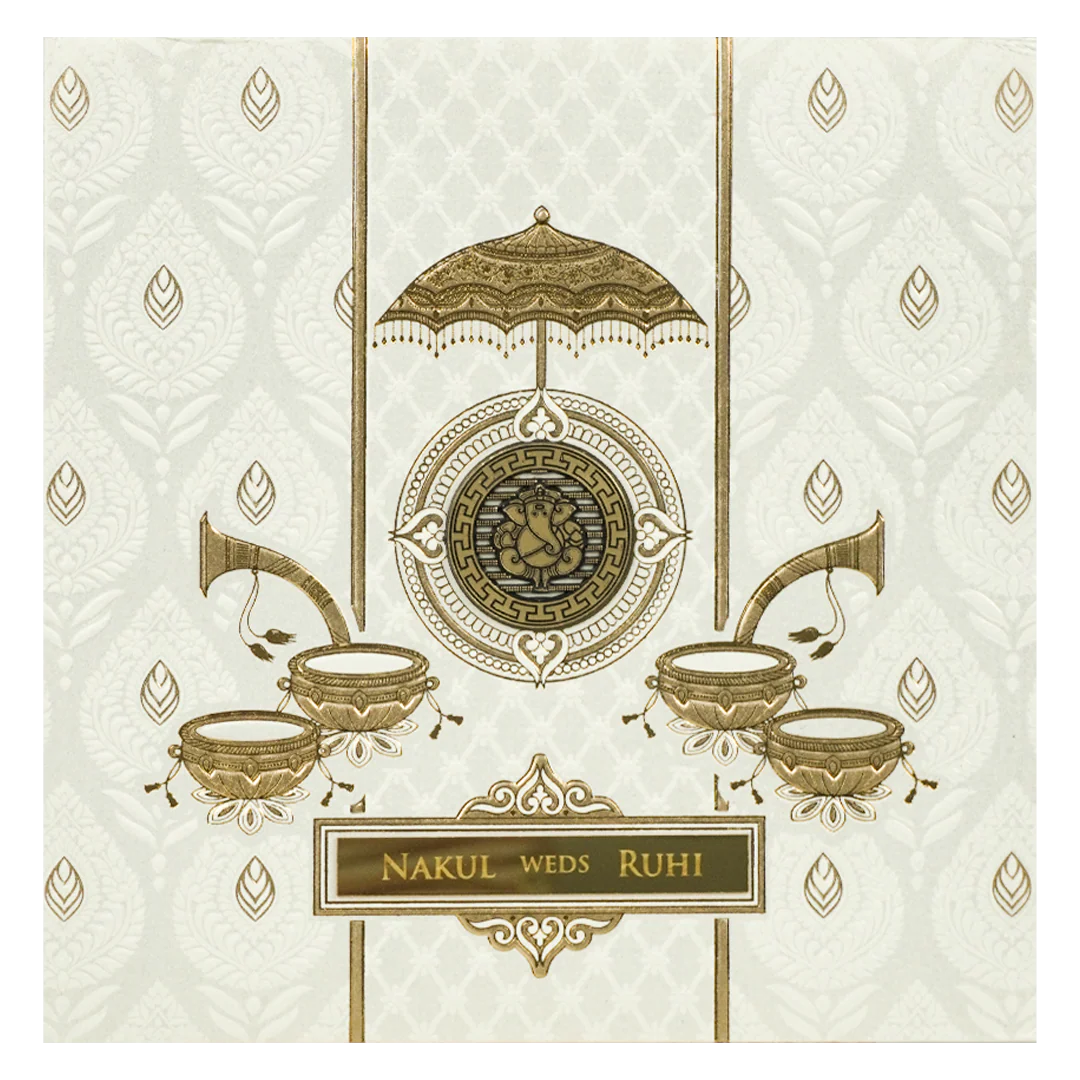 White Musical Ganesha Padded Wedding Card-KRE28270 - Image 3