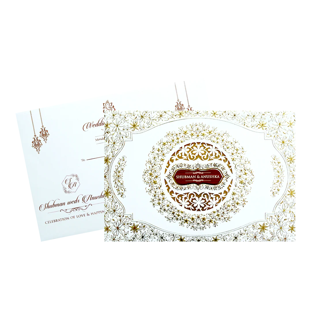 White Padded Embossed Floral Cutout Wedding Invitation Card-KRB09800 - Image 2