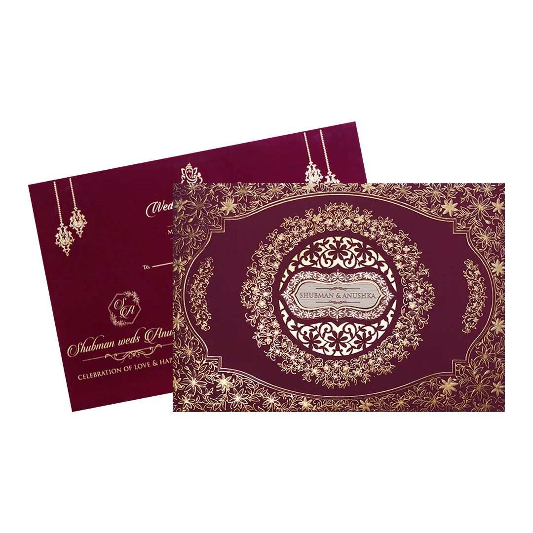 White Padded Wedding Invitation Card with Raised Gold Embossed Design-KRB09801 - Image 2