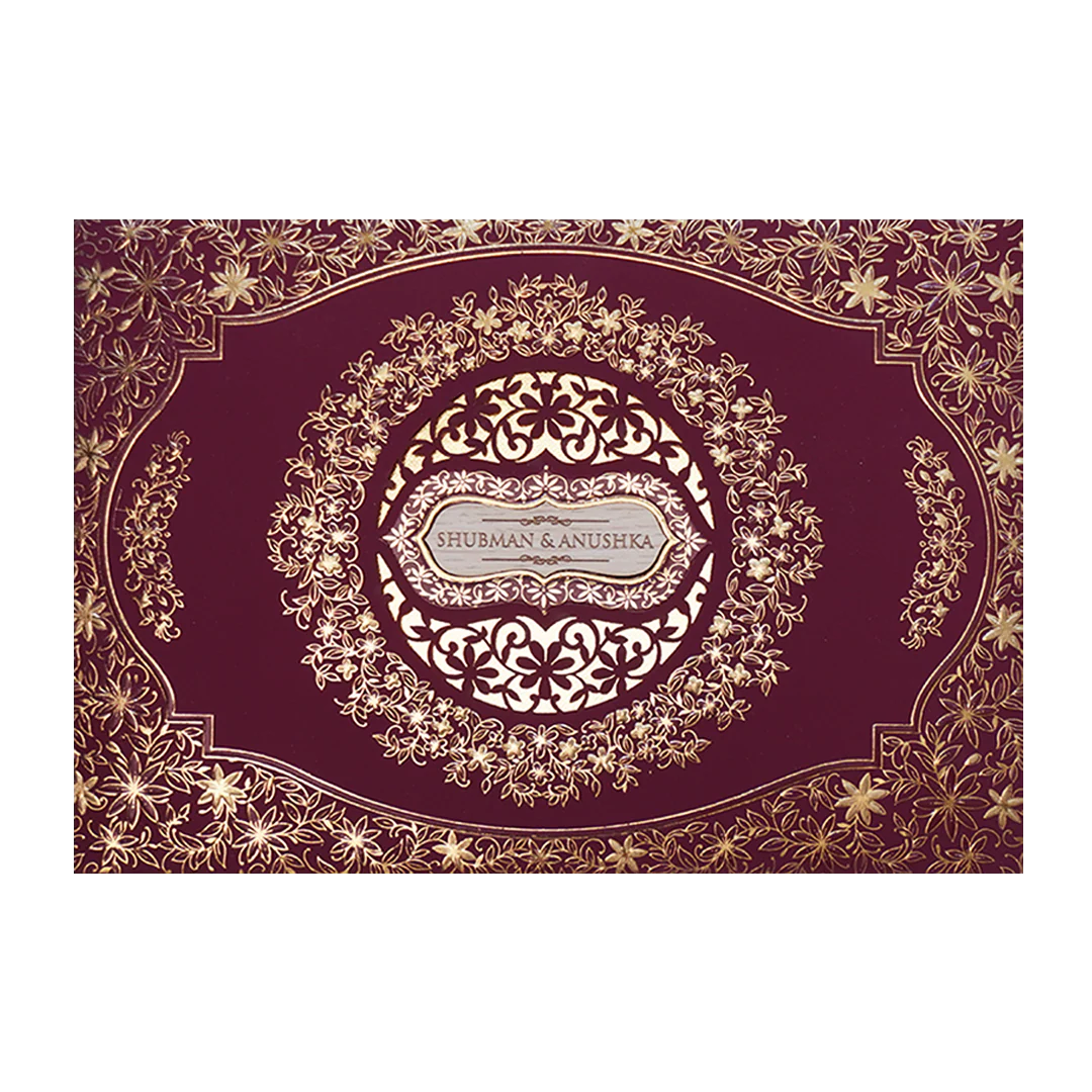 White Padded Wedding Invitation Card with Raised Gold Embossed Design-KRB09801 - Image 3
