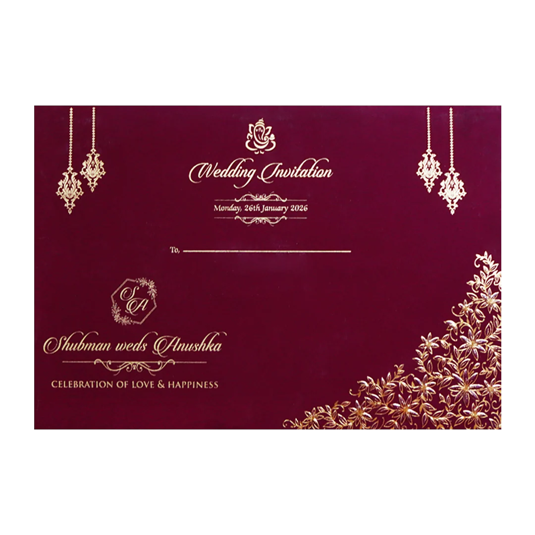 White Padded Wedding Invitation Card with Raised Gold Embossed Design-KRB09801 - Image 4