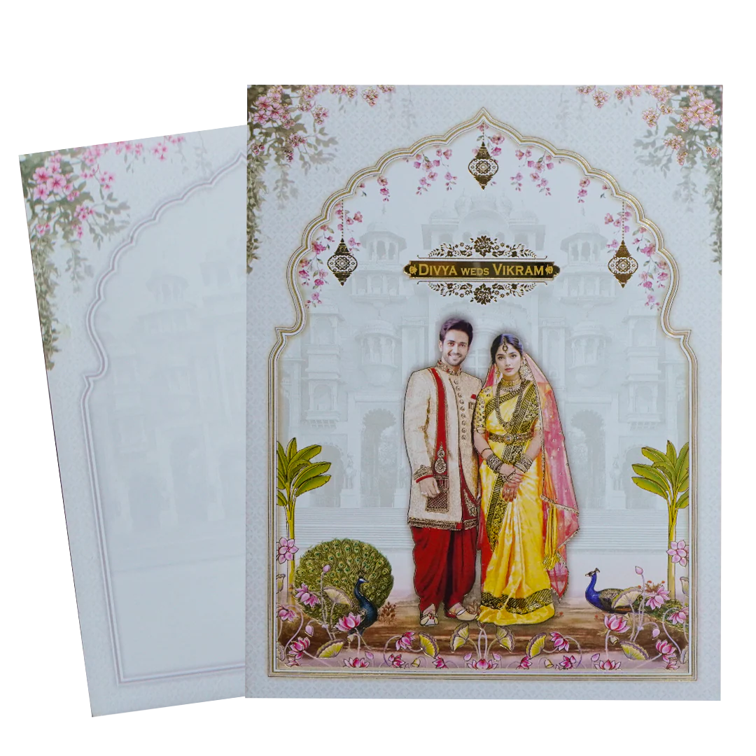 White Palace Couple Lotus Wedding Card-KNKJ1151 - Image 2