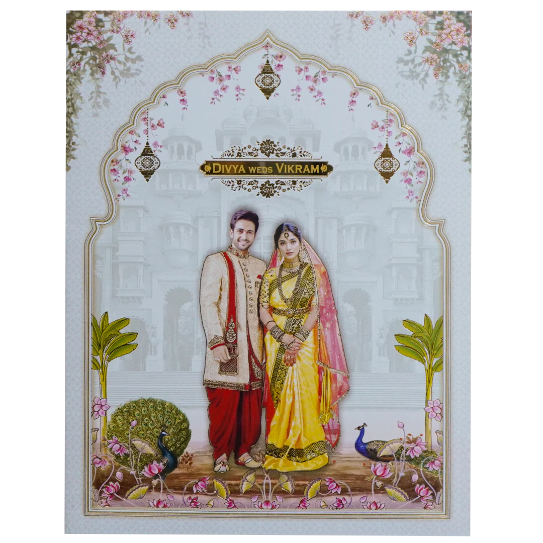 White Palace Couple Lotus Wedding Card-KNKJ1151 - Image 3