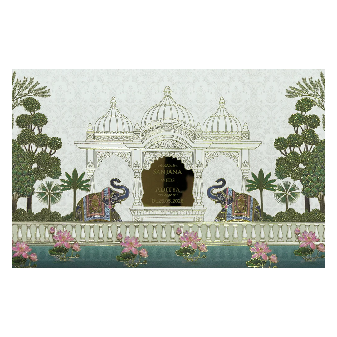 White Palace Elephant Floral Padded Wedding Card-KSH72040 - Image 3