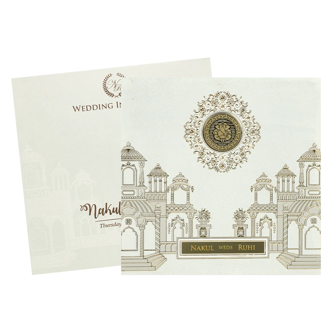 White Palace Ganesha Padded Wedding Card-KRE28260 - Image 2