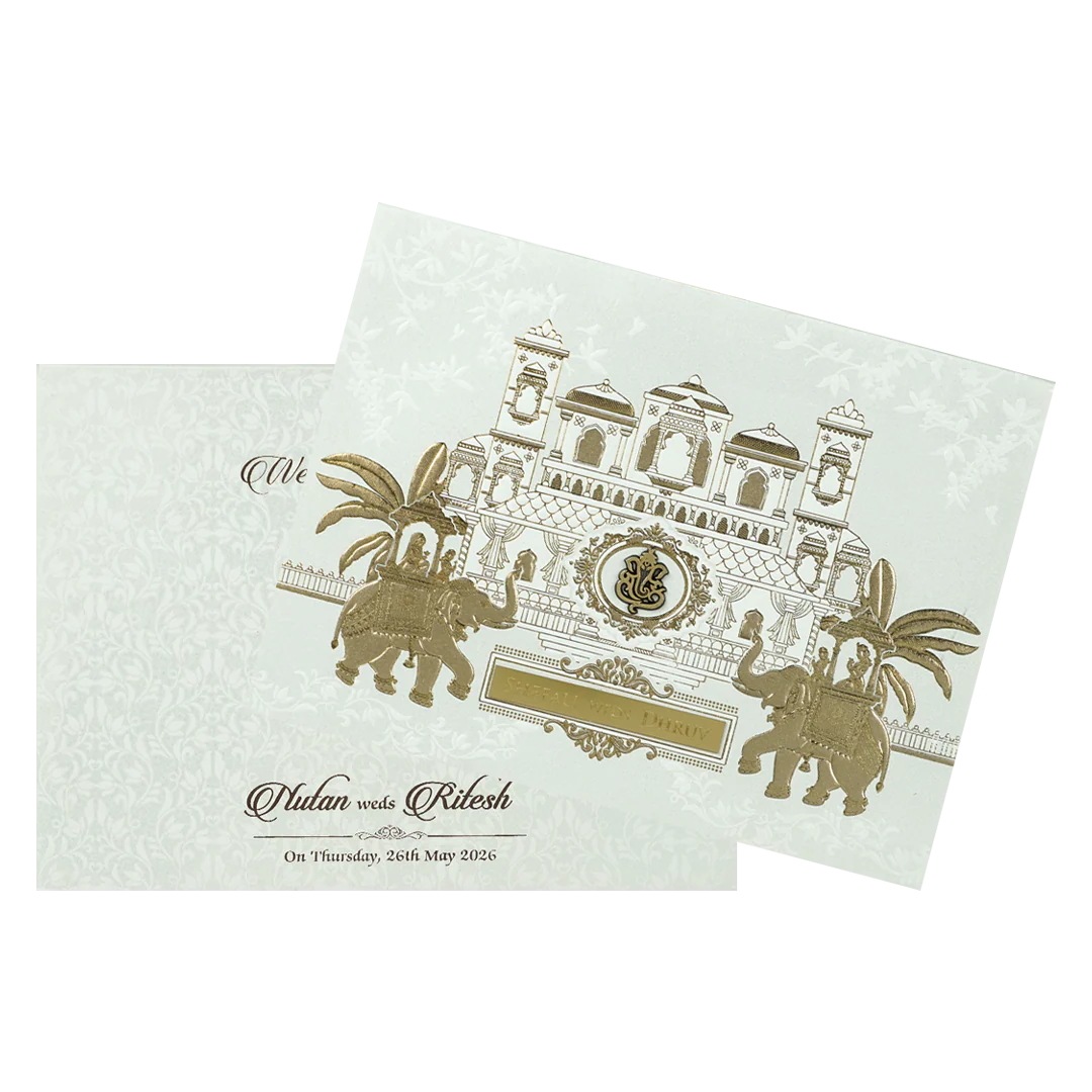 White Palace Royal Elephant Padded Wedding Card-KRE28360 - Image 2