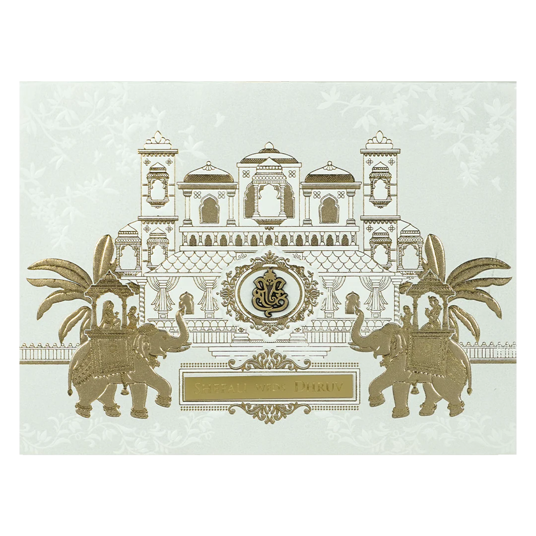 White Palace Royal Elephant Padded Wedding Card-KRE28360 - Image 3