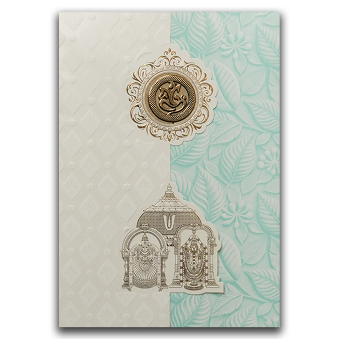 White Pastel Blue Ganesha Temple Wedding Card-KNA2401B - Image 3