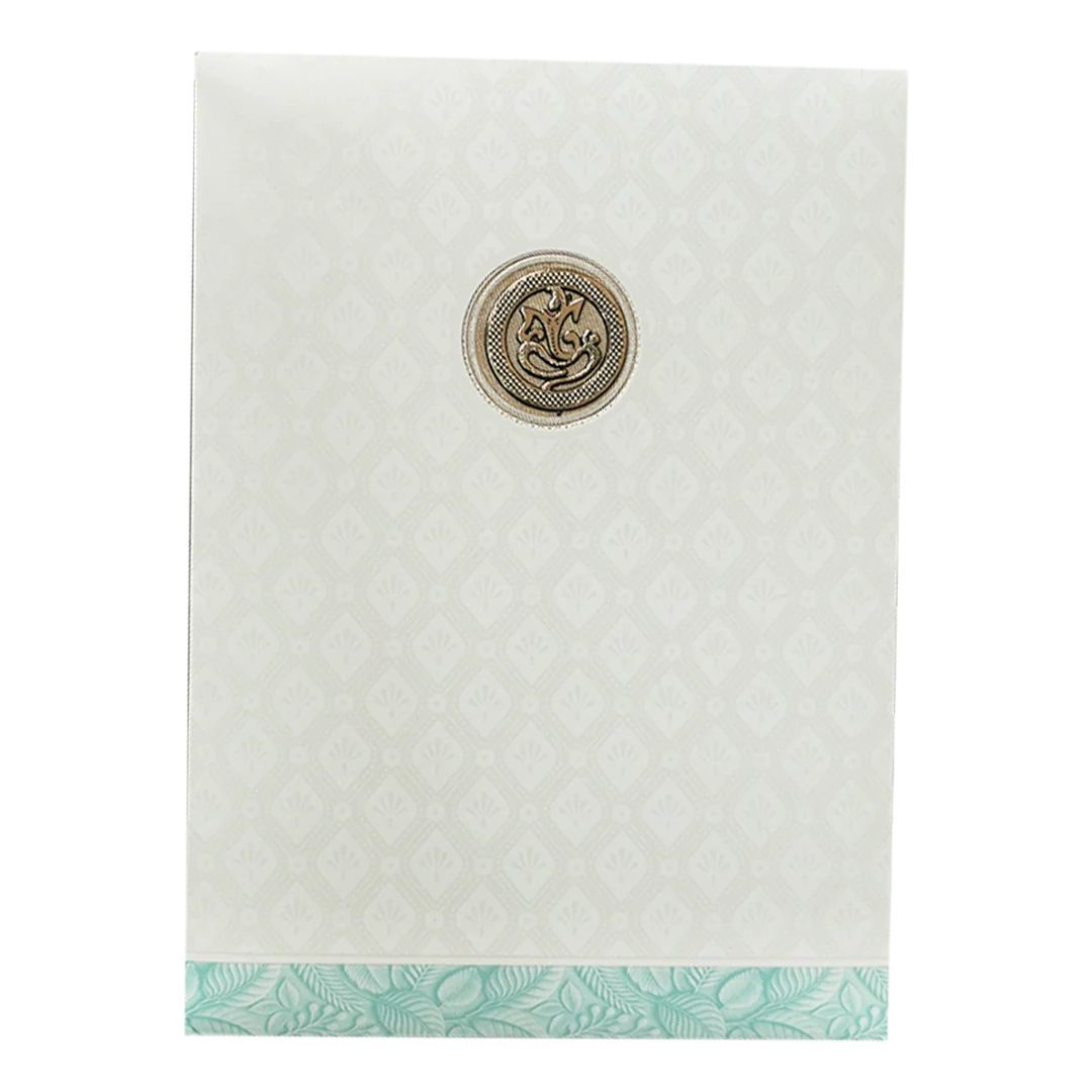White Pastel Blue Ganesha Temple Wedding Card-KNA2401B - Image 4