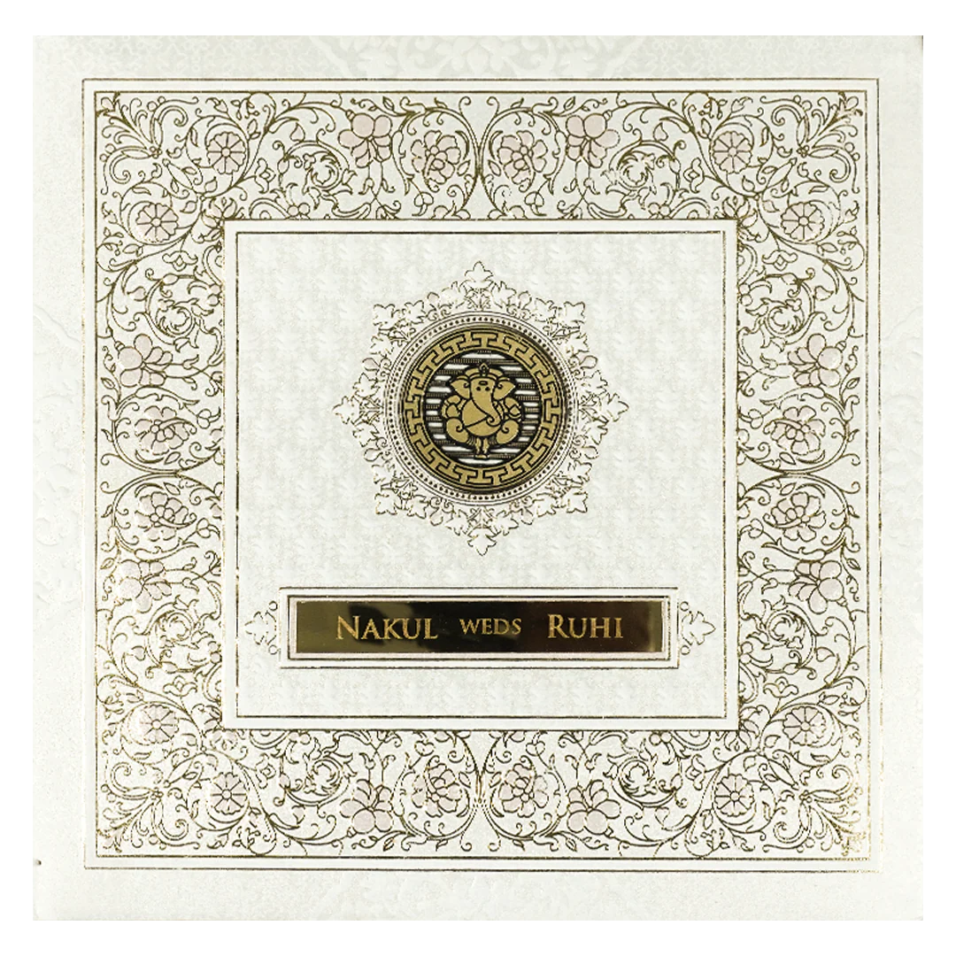 White Pastel Floral Border Padded Wedding card-KRE28300 - Image 3