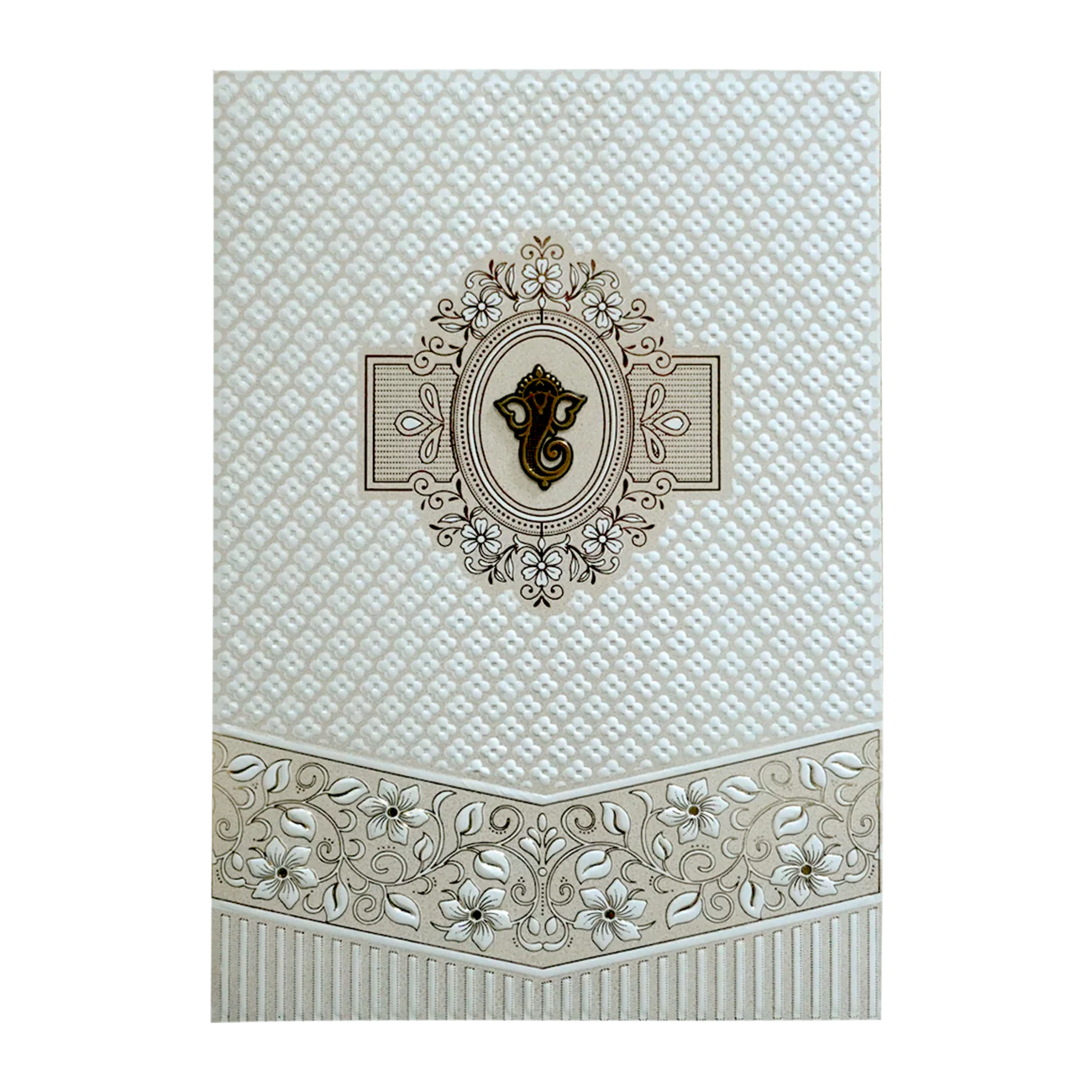 White Quilted Floral Ganesh Wedding Card - KVN07180 - Image 3