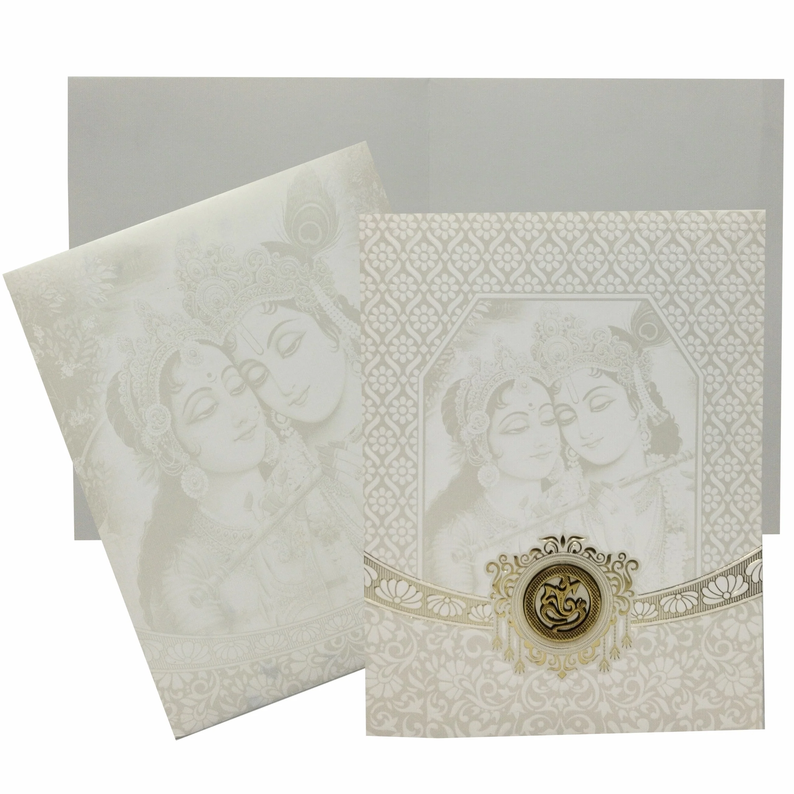 White Radha Krishna With Screen Printing And Gold Foiling-KNJS2053