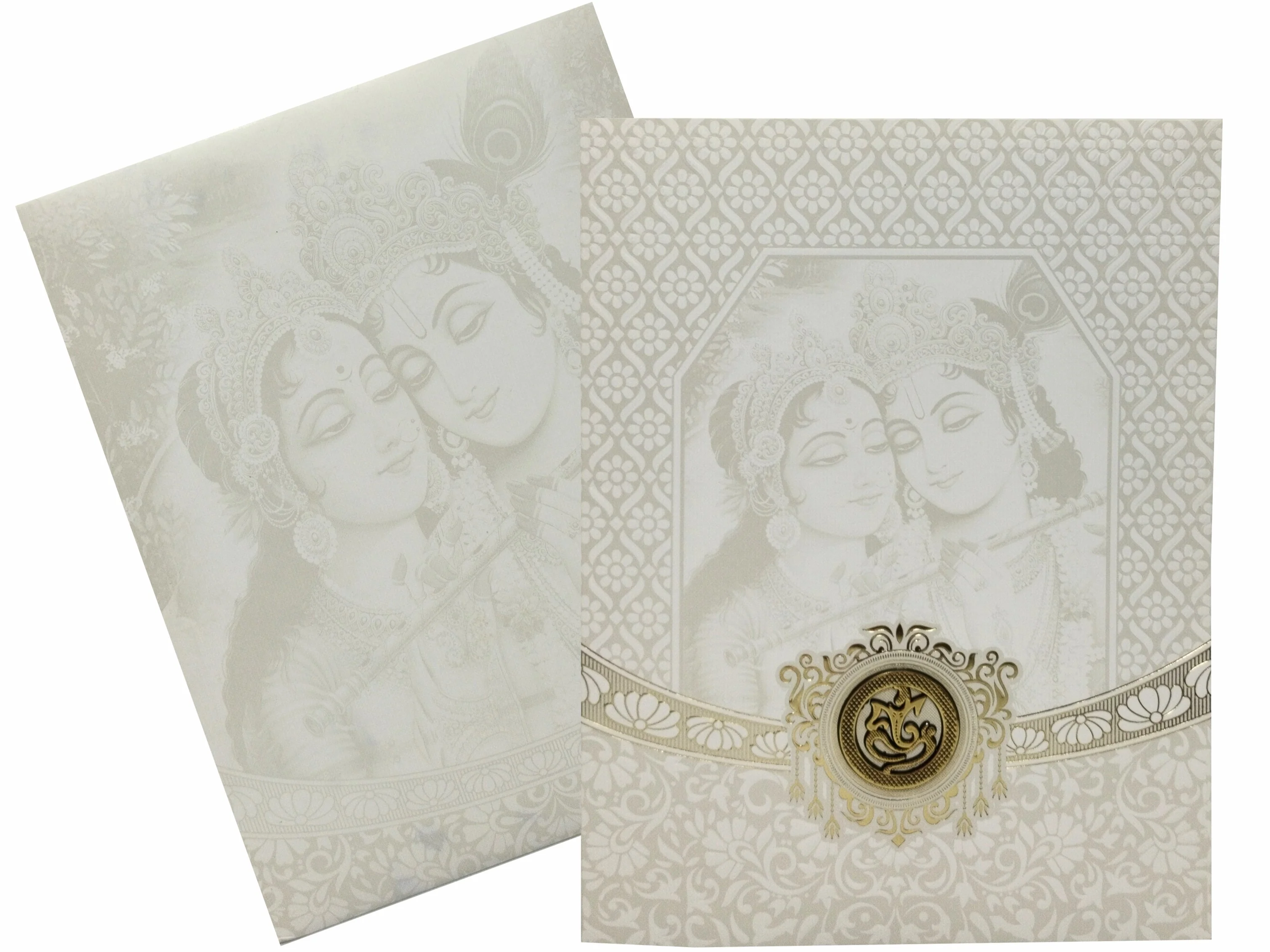 White Radha Krishna With Screen Printing And Gold Foiling-KNJS2053 - Image 2