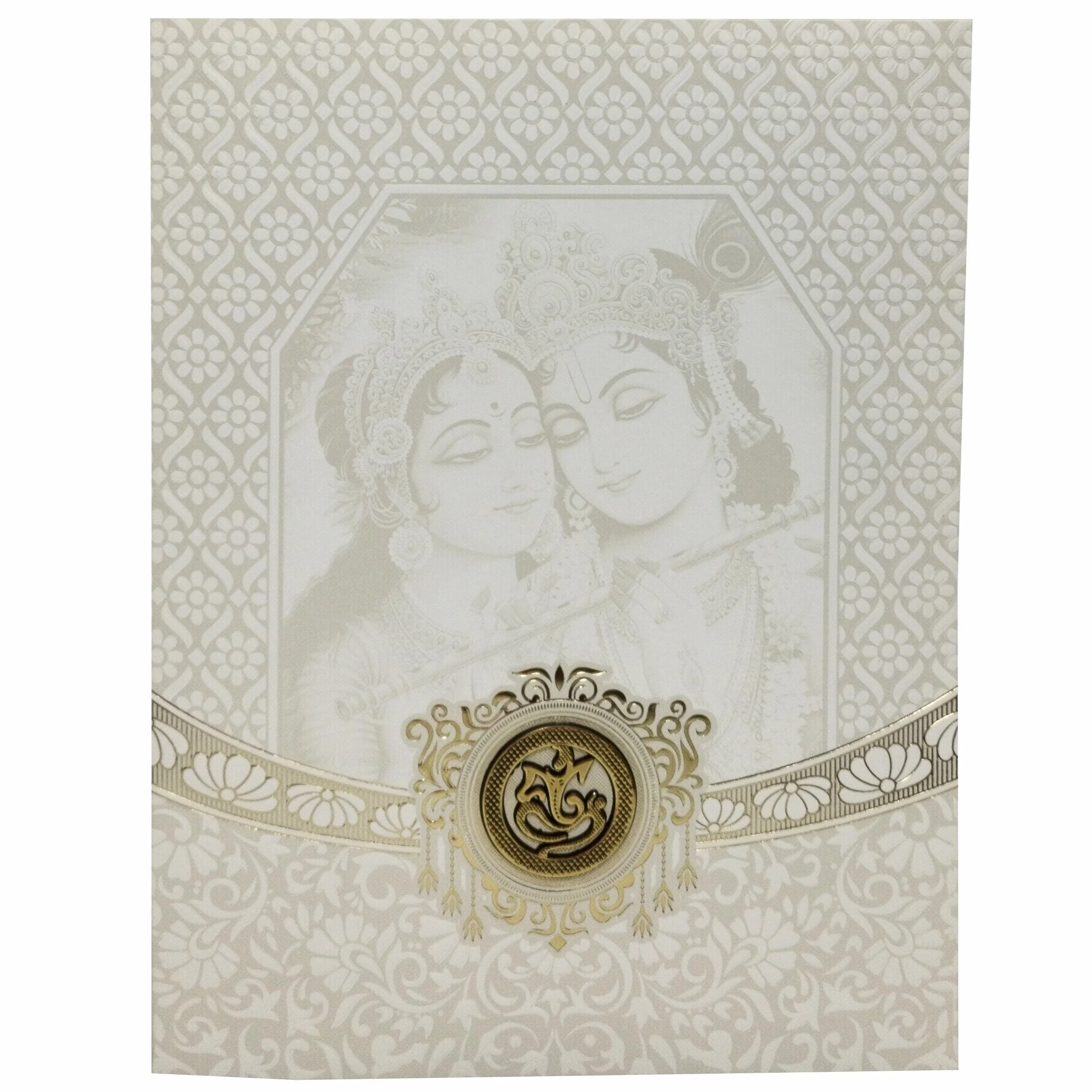 White Radha Krishna With Screen Printing And Gold Foiling-KNJS2053 - Image 3