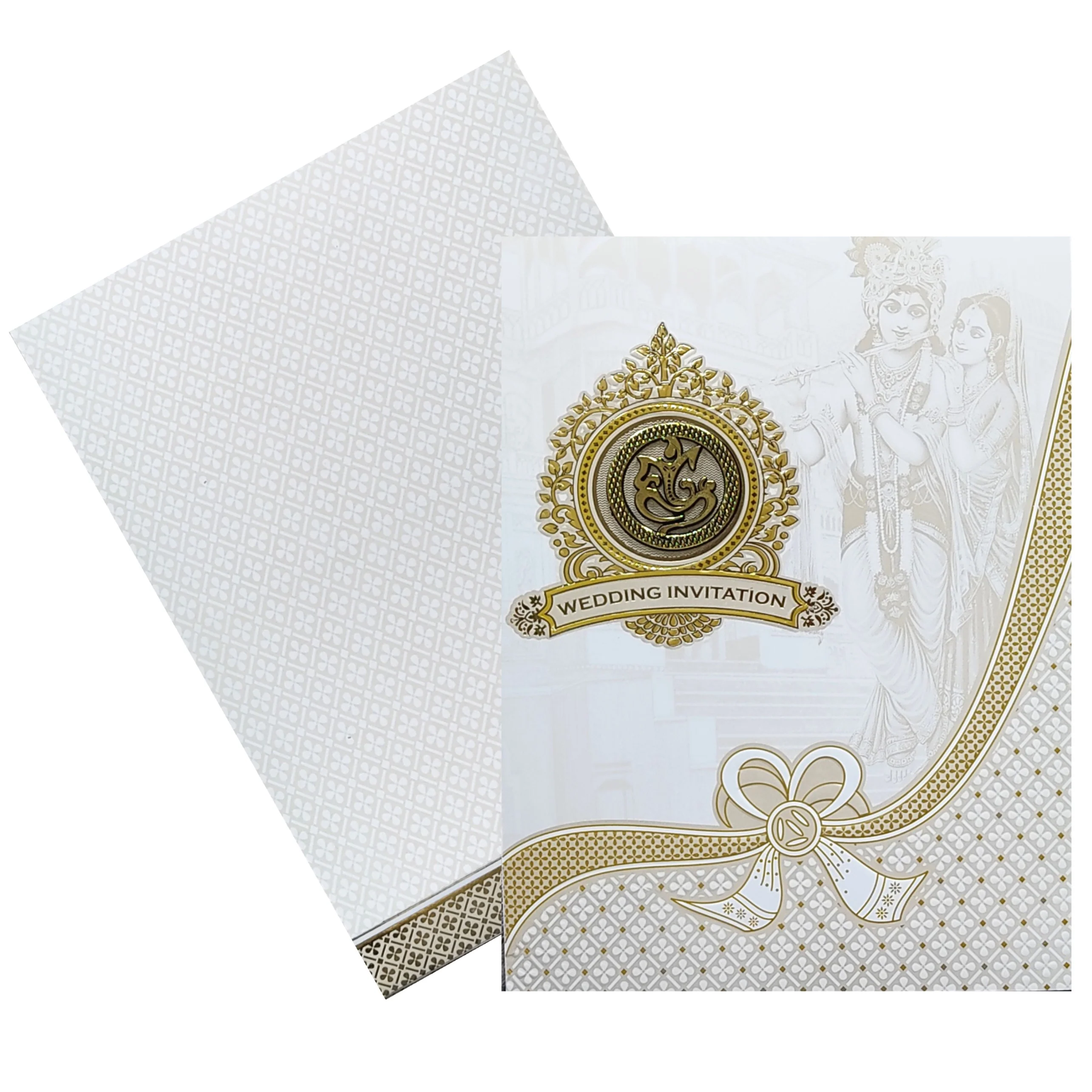 White Radhe Krishna Invitation Card-KNK7070W - Image 2