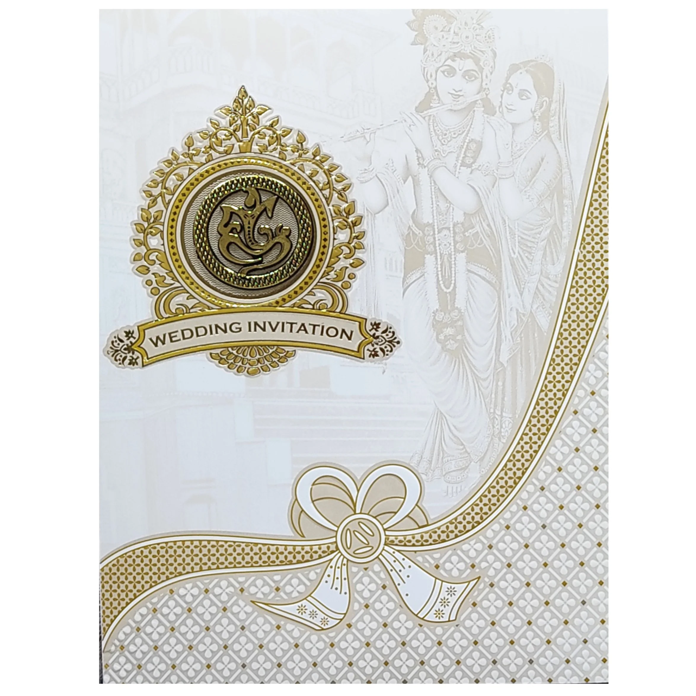 White Radhe Krishna Invitation Card-KNK7070W - Image 3
