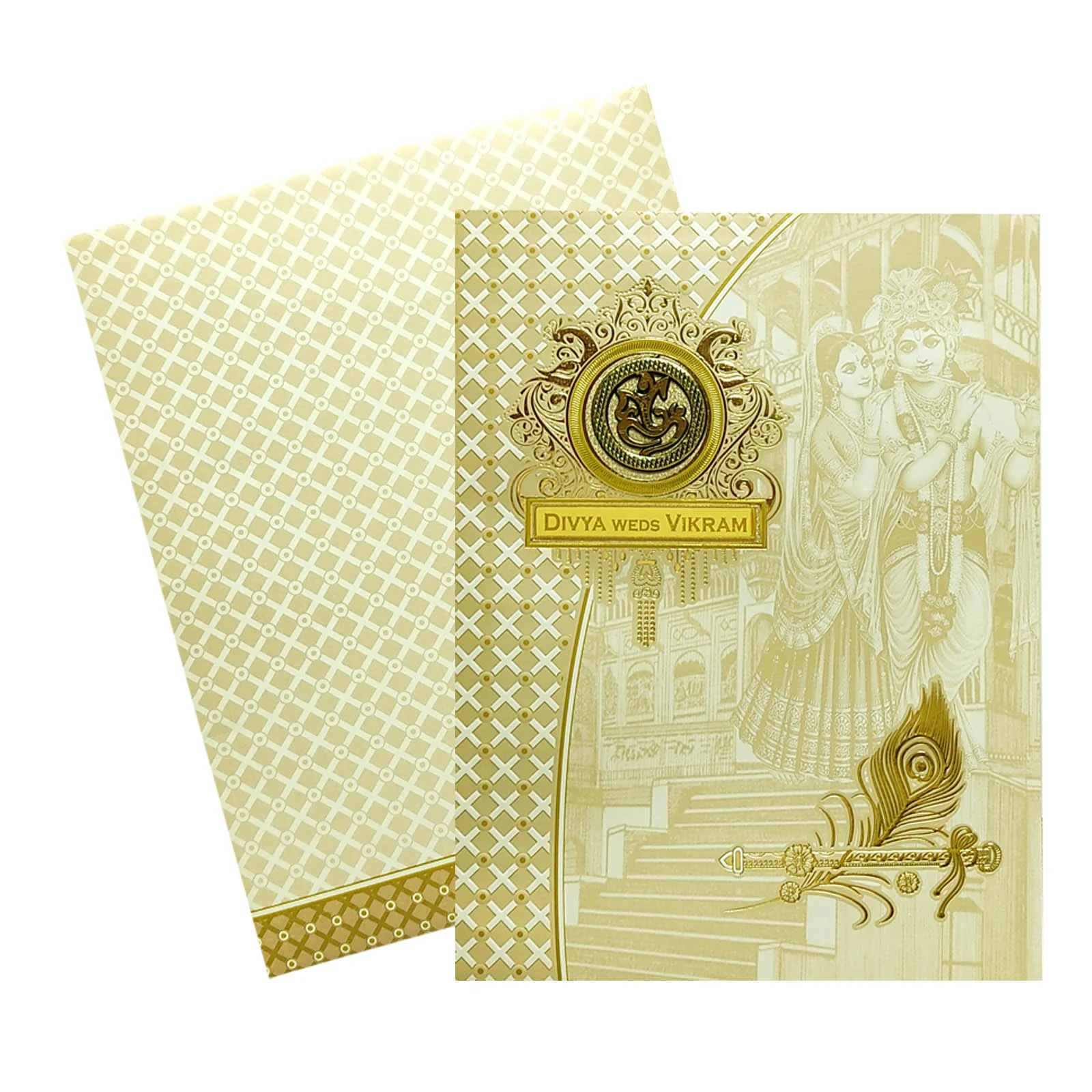 White Radhe Krishna Invitation Card-KNJS2068 - Image 2