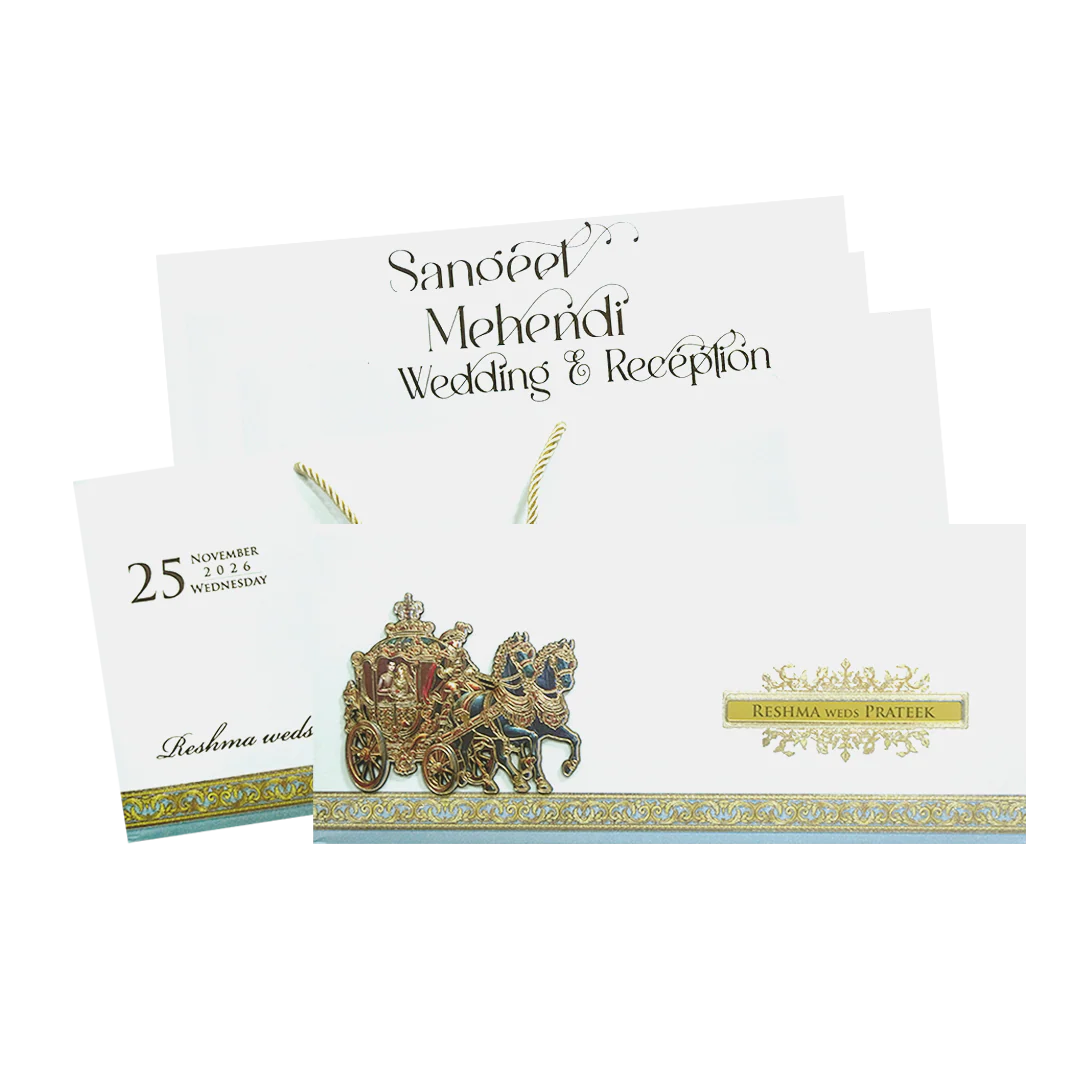 White Royal Carriage Theme Wedding Invitation-KPR24870