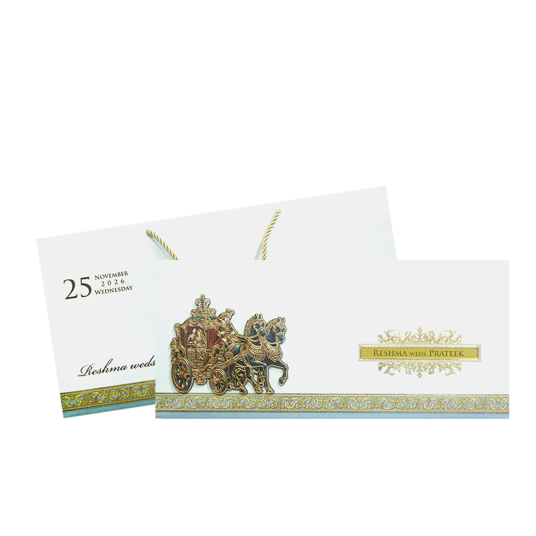 White Royal Carriage Theme Wedding Invitation-KPR24870 - Image 2