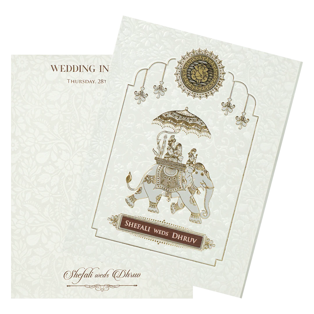 White Royal Elephant Wedding Card-KRE28380 - Image 2